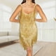 thumbnail image 3 of Vestidos Cortos Mini vestido con flecos correa de espagueti mujer tirantes mujer verano (dorado M) Ygjytge para Mujer oro T L, 3 of 7