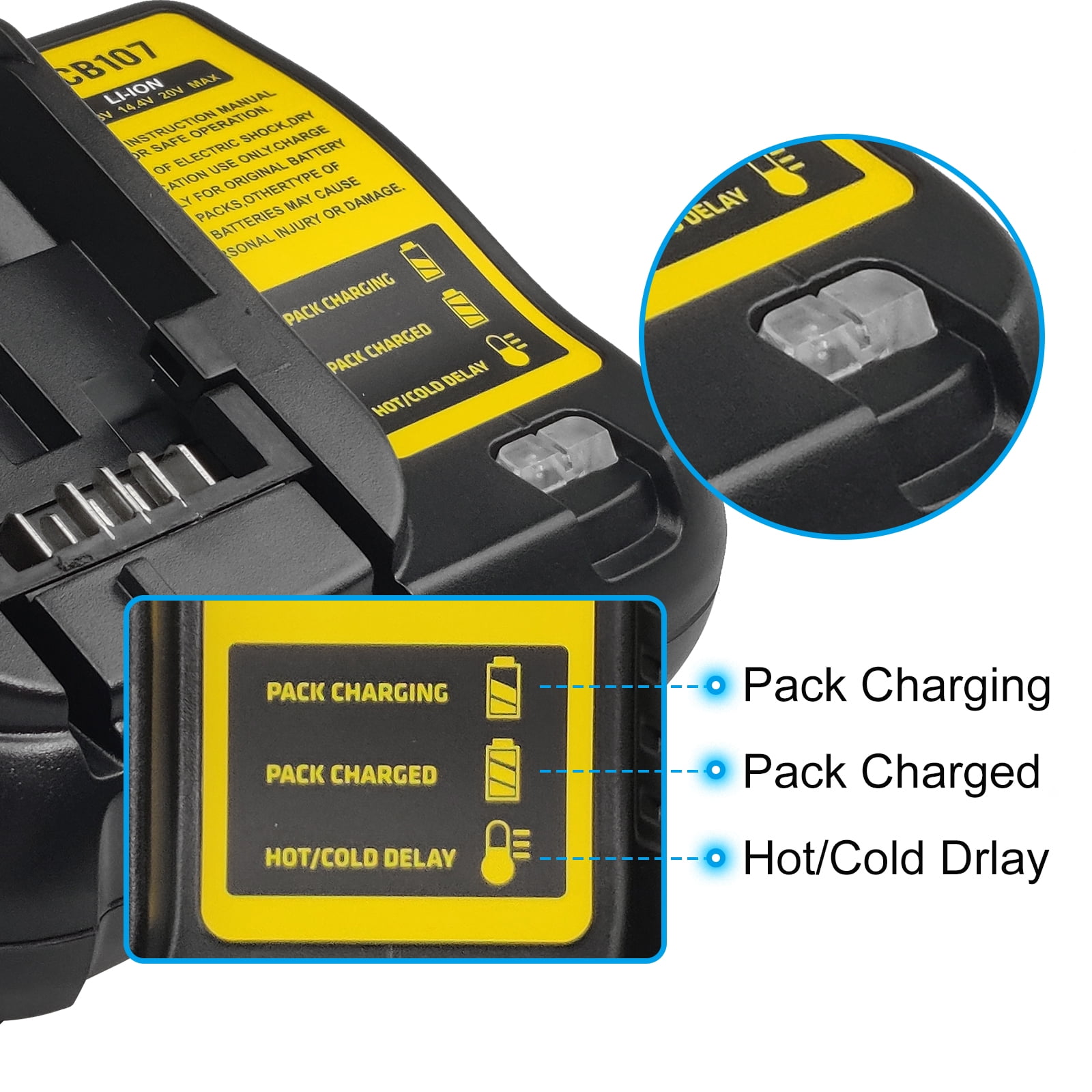 DCB105 Rapid Battery Charger Compatible with Dewalt 12V/20V Max Lithium-ion Battery DCB206 DCB204 DCB200-2 Replacement for DCB101 DCB105 DCB112 DCB115 Battery Charger