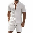 thumbnail image 2 of Handshe Men's Athletic Shorts and Button-Down Shirt Set, Solid Color with Drawstring and Pockets for Sports and Daily Use, 2 of 9