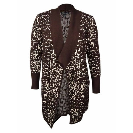 ONE A Women's Open-Front Animal Waterfall Cardigan (L/XL, Brown)