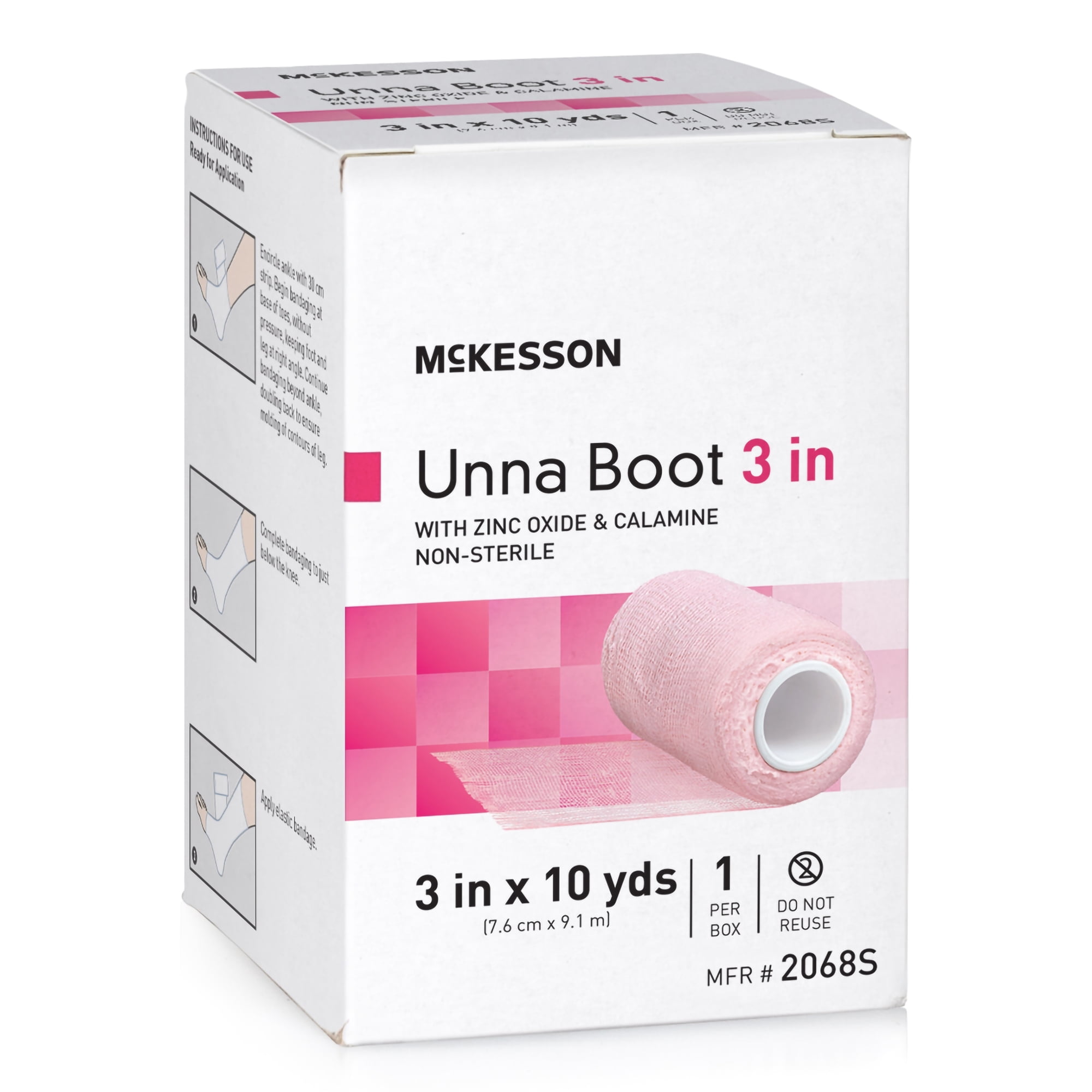 McKesson Unna Boot Pink 3" x 10 Yd with Zinc Oxide 2068S, 12 Ct