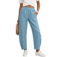 thumbnail image 2 of VBVC Women's Cotton-Linen Pull-On Pants,Bent Leg Trousers For Women,Ladies Lightweight Breathable Sweatpants with Pockets,Light Blue,S-2XL, 2 of 8