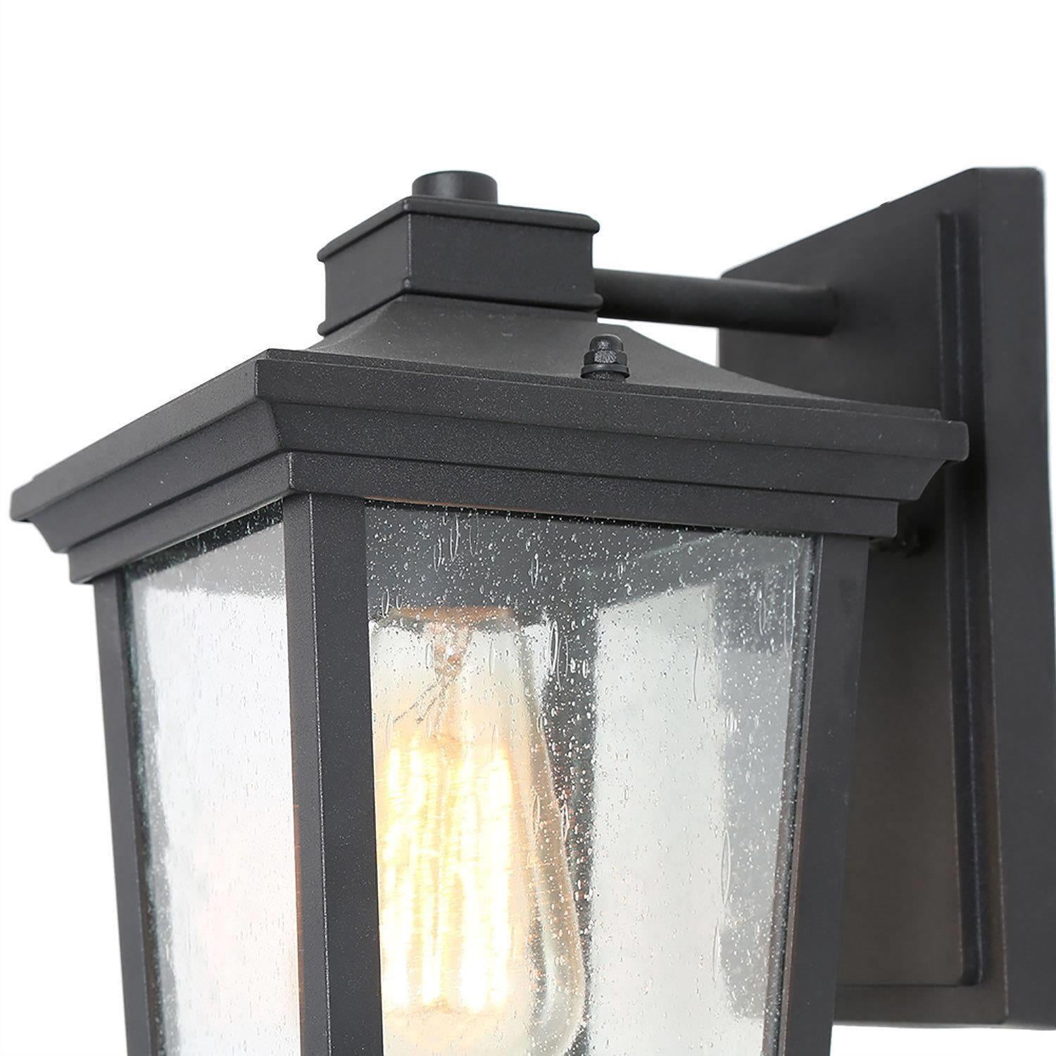 LNC Jusiz 11-in H Black and Seeded Glass Medium Base (E-26) Outdoor Wall Light,11"H