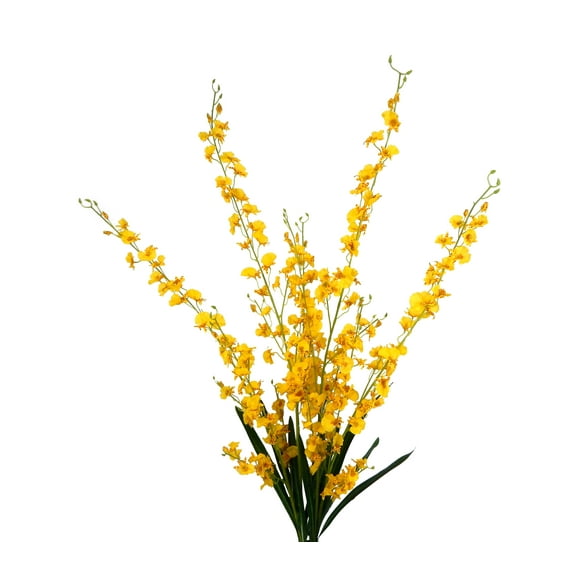 Canary Yellow Orchid 32in Artificial Polysilk Faux Fake Flower Spray Long Stem for Craft Home Garden Outdoor Bouquet Arrangement Ceremony Wedding Arch Floral Wall Aisle Decor (Yellow, Set of 2)
