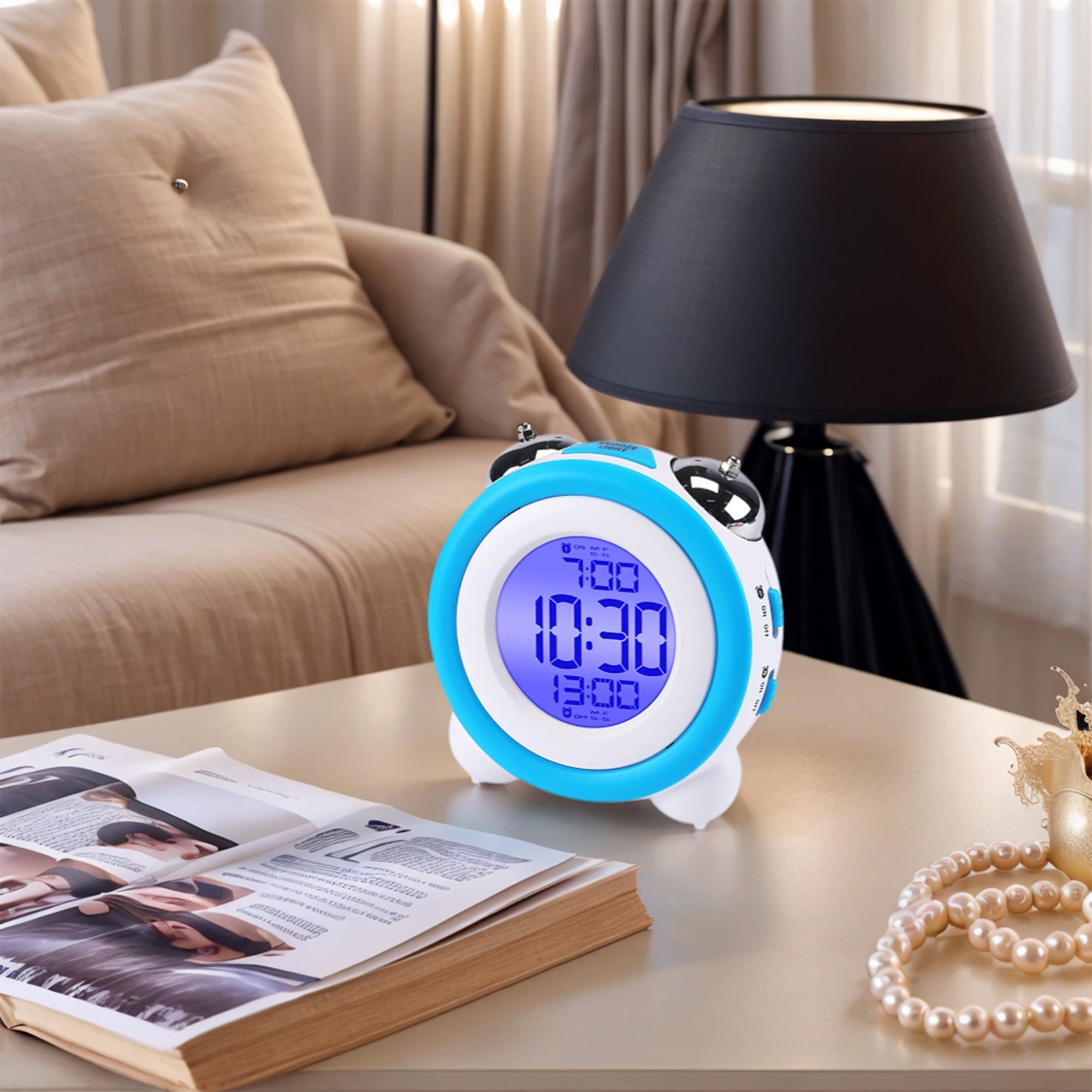 Unique Bargains Backlight Design Loud Alarm Clock Light Blue 4.3"L x 2.4"W x 4.3"H