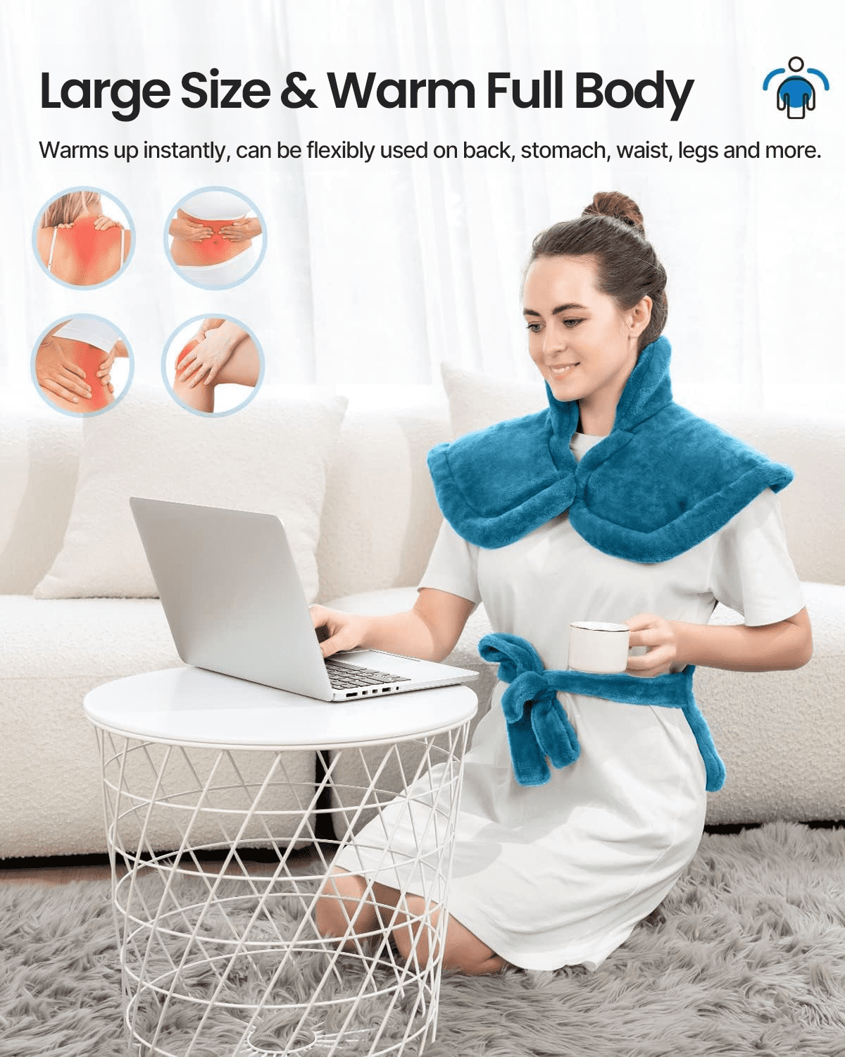 RENPHO 24"x33" Electric Heating Pad for Neck Shoulder and Back, FSA Eligible, Heat Pad for Pain Relief, Fast Heating Hot Therapy 6 Heat Settings, ETL Certified, Gifts for Women Men - Blue