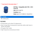 thumbnail image 2 of Oil Filter - Compatible with 1996 - 2012 Acura RL 1997 1998 1999 2000 2001 2002 2003 2004 2005 2006 2007 2008 2009 2010 2011, 2 of 2
