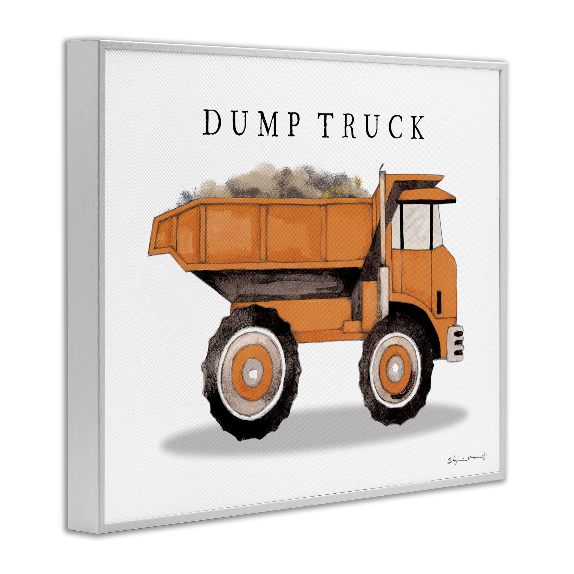 Stupell Industries Orange Dump Truck Construction Art for Kids Painting White Framed Art Print Wall Art, 30 x 24