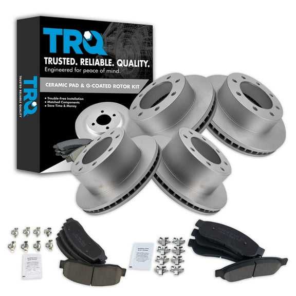 TRQ Front and Rear Brake Pad & Rotor Kit Brake Pads Brake Rotor Ceramic Premium G-Coated Fits Select 2008-2012 Ford F-250 Super Duty F-350 Super Duty