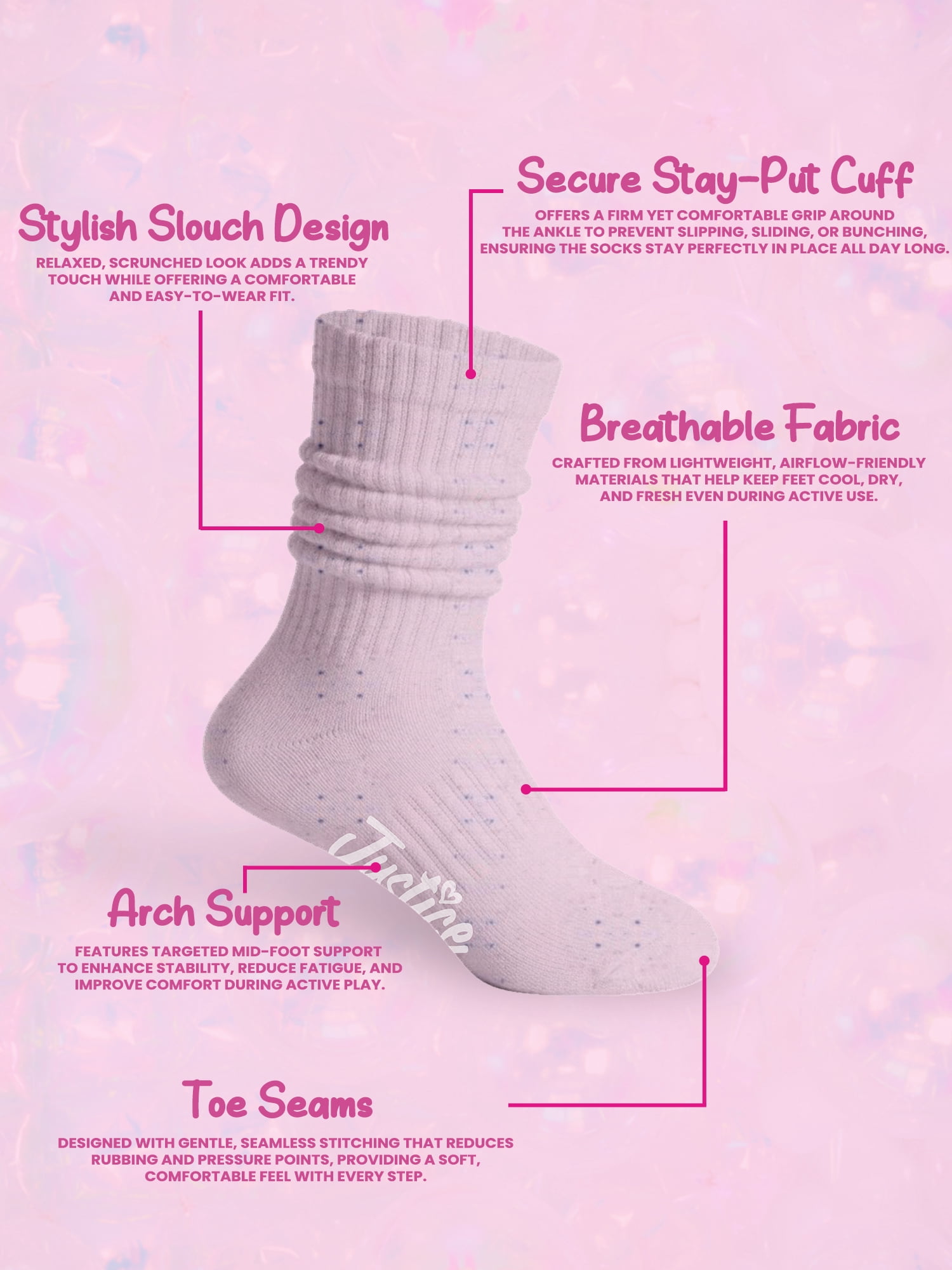 Justice Slouch Boot Socks for Girls, Warm Cozy Socks for Daily Wear, 4 pk Pink