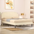 thumbnail image 3 of VECELO Queen Upholstered Platform Bed Frame, Height Adjustable Nailhead Trim Headboard, Easy Assembly/No Box Spring Required, Beige, 3 of 7