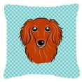 thumbnail image 2 of Caroline's Treasures BB1276PW1818 Checkerboard Lime Green Longhair Red Dachshund Canvas Fabric Decorative Pillow , 18H, 2 of 3