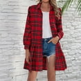 thumbnail image 4 of Womens Plaid Dress 2024 Fashion Single Breasted Light Plaid Jacket Pocket Long Sleeve Ruffle A Line Shirt Dress, 4 of 5