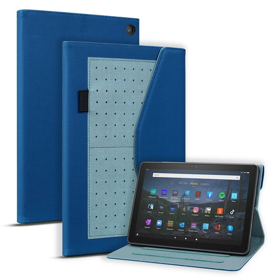 SaniMore Wallet Case for Amazon Fire HD10 2021/HD10 Plus 2021, PU Leather Magnetic Closure Cover Support Pencil Holder Card Slot & Adjustable Kickstand Full Body Protective Shell, Blue