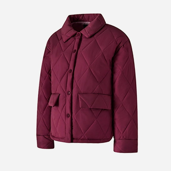 Usmixi Womens Winter Puffer Jacket Womens Quilted Lightweight Puffer Jacket Casual Solid Long Sleeve Cotton Coats Button Down Lapel Padded Outerwear with Pocket 2025 Puffer Jacket
