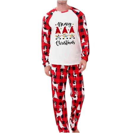 

Honeeladyy Christmas Family Pajamas Parent-Child Warm Christmas Suit Printed Plaid Stitching Home Wear Pajamas Long-Sleeved Trousers Two-Piece Set（Dad） Red Sales Online