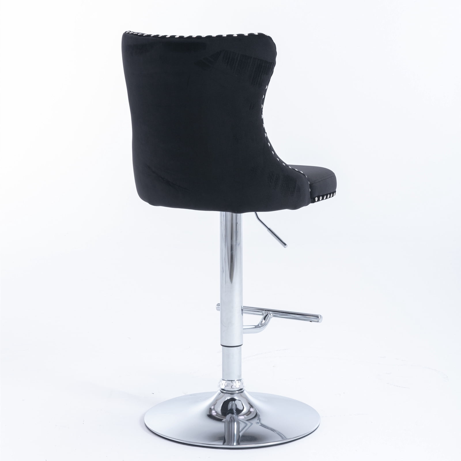 Swivel Bar Chairs Height Adjustable Upholstered Velvet Bar Stools Chrome base with Tufted Back for Home Pub and Kitchen Island Dining Room(Black,Set of 4)