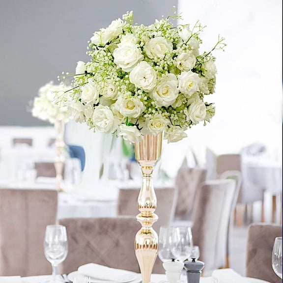 BalsaCircle White 22 in Pre-Arranged Silk Roses Artificial Flower Ball Bouquet Wedding Centerpieces Party Event Decorations Supplies