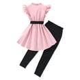 thumbnail image 4 of CAICJ98 Girls Summer Outfit Set Ruffle Sleeve Stylish Top and Solid Pants for Casual Beach School Wear Kids Spring Clothes (Pink,9-10 Years), 4 of 7