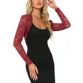 thumbnail image 4 of INSPIRE CHIC Valentine's Day Floral Lace Shrug for Women's Ruffle Evening Long Sleeve Open Front Cropped Cardigan M Dark Red, 4 of 6