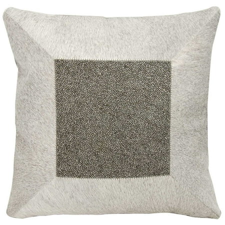 Pewter Natural - Nourison Couture Natural Hide Jeweled Cube Grey Pewter Throw Pillow