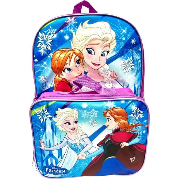 Mochila Ruz Frozen Anna Elsa 16 con Fiambrera Color Lila y Azul