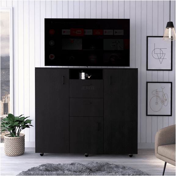 JERFIT 48 Inch Black Armoire with Doors, Drawers & Shelves, Freestanding Wardrobe Closet Organizer for Bedroom