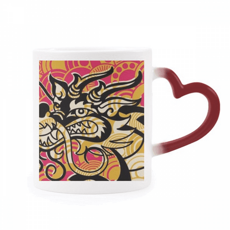 

Chinese Dragon Pattern Asia Black Heat Sensitive Mug Red Color Changing Stoneware Cup