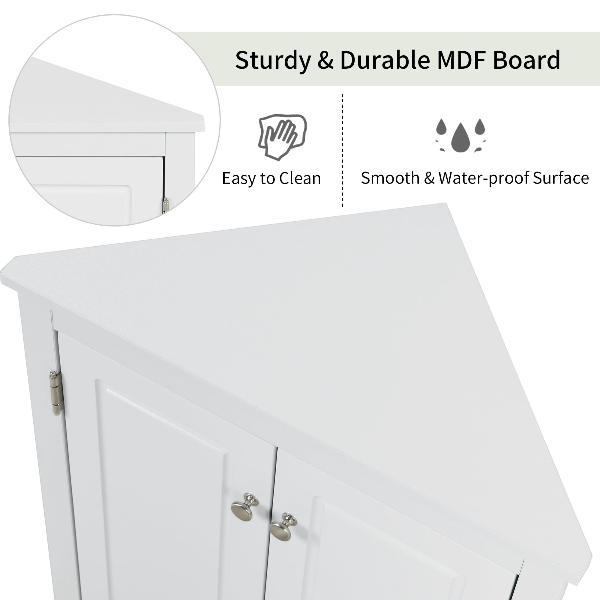 EUROCO 31.5" Triangle Bathroom Storage Cabinet, Freestanding Floor Cabinet with Adjustable Shelves, 2Doors for Home Kitchen