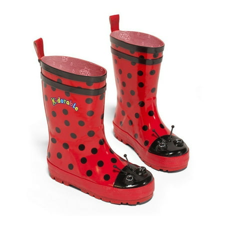 Kidorable Little Girls Black Red Polka Dotted Rubber Rain Boots 5-10 Toddler