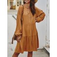 thumbnail image 6 of FEORJGP Women's Summer Knee Length Dress Long Sleeve Shirt Dress Front Tie V-Neck Loose A-Line Dress Solid Color Daily Dress Streetwear for Party Holiday, 6 of 7