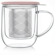 Teabloom RADIANCE® DOUBLE WALL GLASS MUG WITH INFUSER & LID/COASTER-Stone Rose