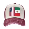 thumbnail image 2 of America Mexico Flag Baseball Cap Distressed Adjustable Vintage Cotton Denim Hat for Women Men, 2 of 7