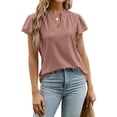 thumbnail image 1 of Camiseta con cuello en V y mangas con volantes, camiseta de manga corta con volantes para mujer, camiseta de manga corta con volantes para mujer, camiseta multifuncional con mangas cortas con volantes, 1 of 6