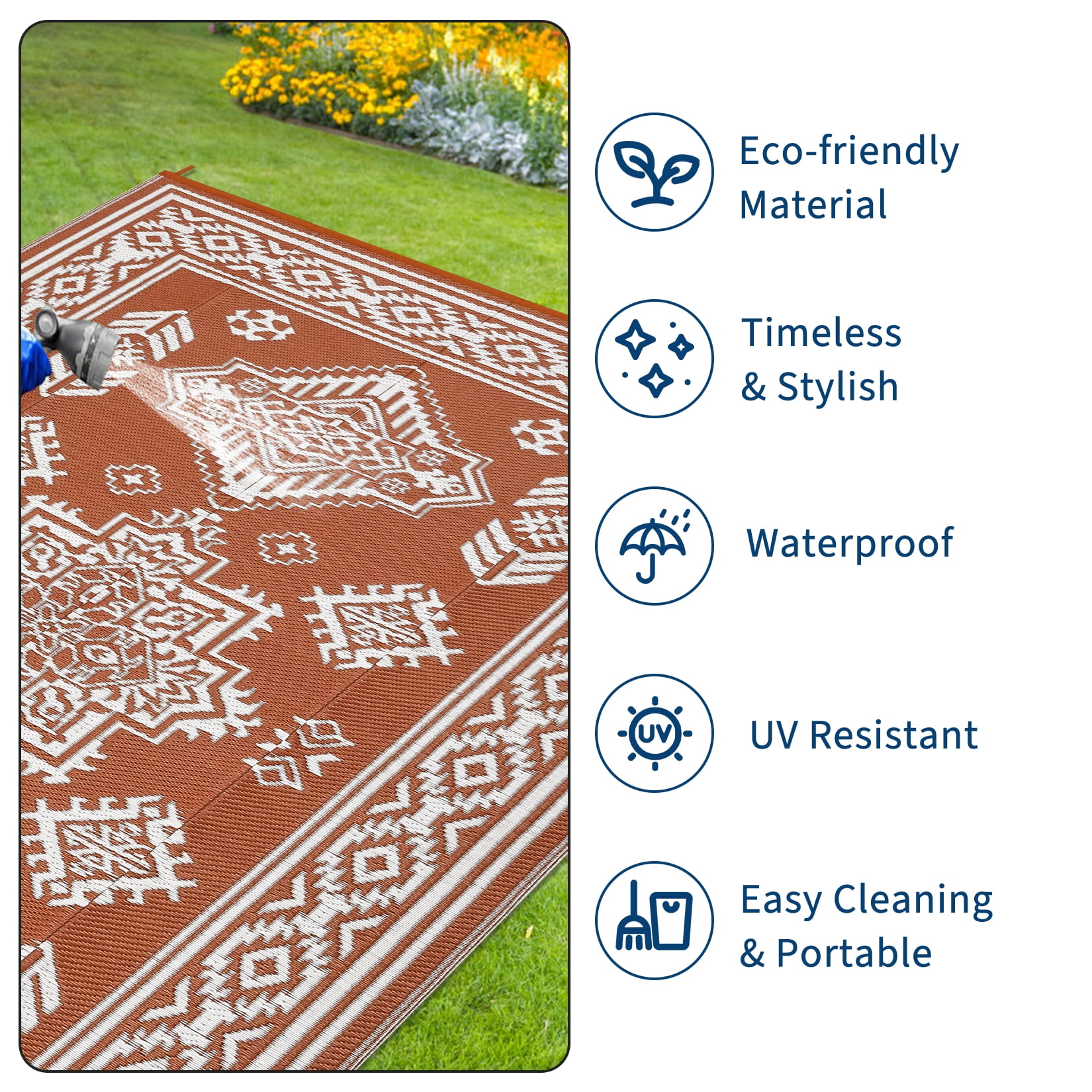 Nanan 9'x18' Indoor Outdoor Rug Boho Waterproof Plastic Straw Patio Rug, Reversible RV Camping Carpet for Backyard, RV, Deck, Porch, Balcony, Orange