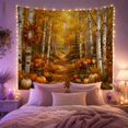 thumbnail image 2 of Birch Forest Path with Golden Foliage and Pumpkins on Leaves, Cozy Rustic for Nature Lovers, Autumn Woodland Art Print, Thanksgiving Gift, Tapestry Wall Hanging for Bedroom and Living Room, 2 of 7