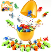 KD KIDPAR Jumbo Easter Egg Plastic Prefilled with 10 Pull-back Vehicles & 10 Dinosaur Toys for Kids Toddlers Boys Girls,Easter Eggs Hunt Party Favor Supplies Gift Basket Stuffers Fillers Classroom