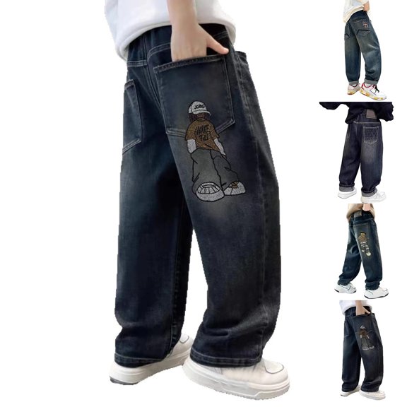 Kids Baggy Jeans Straight Leg Wide Leg Jeans Back To School Clothes Jean for Boys Size 5-14 Years