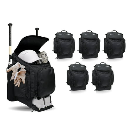 PowerNet Surge Softball Baseball Bag, Dual Bat & Gear Travel Backpack, Baseball Equipment Bat Bag, Baseball Softball Backpack with Dugout Fence Hooks & Cleat Pocket (6 Backpacks)