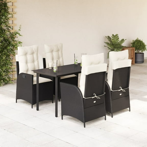 vidaXL 5 Piece Patio Dining Set with Cushions Black Poly Rattan