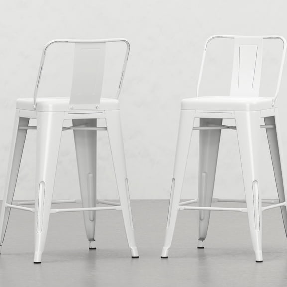 Comfort and Support / At Bar or Counter / White Metal Stools