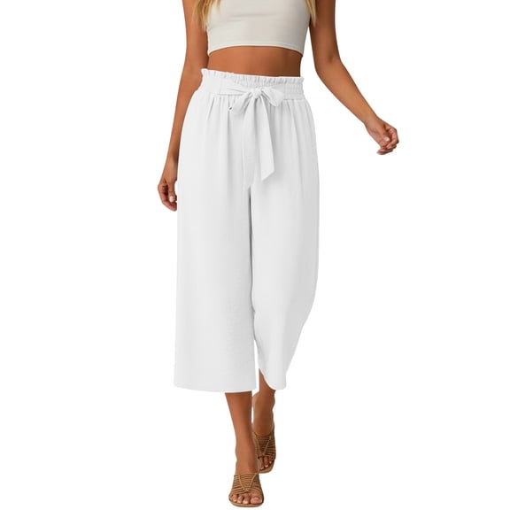 KHONTS Capri Pants for Women Wide Leg Summer Capris Pant Palazzo Loose Fit Casual Trousers with Pockets White XL