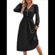 thumbnail image 2 of Vestido Mini de Larga con Escote en V para Mujer, Corte A, Cintura Alta, Informal, Fluido, Ideal para Invitadas A Cócteles y Bodas. Negro M, 2 of 10