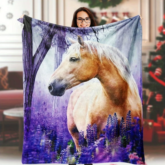 Horse Blanket for Girls Horse Gifts for Girls Cute Galaxy Horse Flannel Throw Blanket Horse Loves Gift Blanket