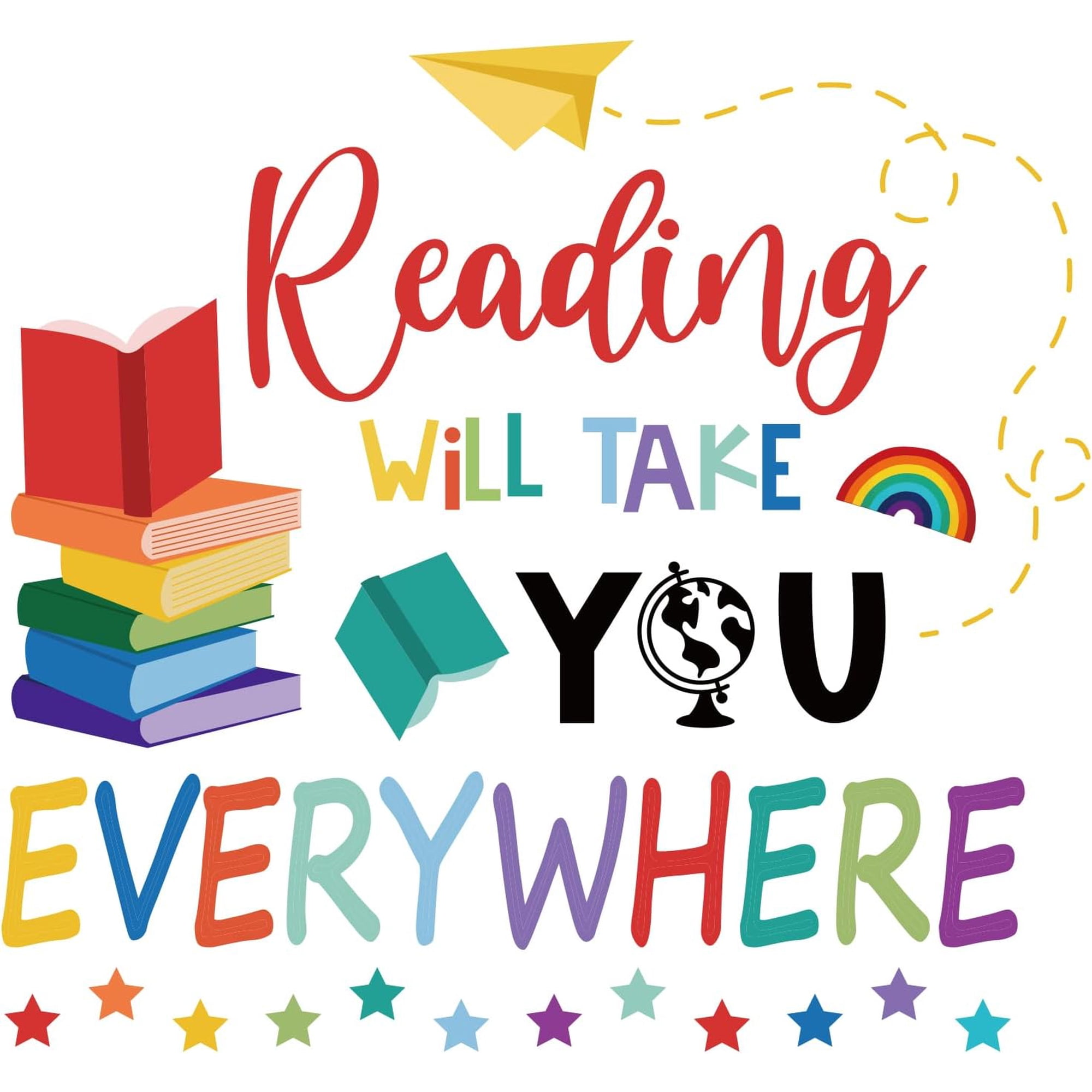 Reading Wall Decor Inspirational Quote Learning Wall Sticker DIY Kids Book Reading Will Take You Everywhere Books Decals for Read Corner Nursery Library Classroom Study Room Stickers for DIY
