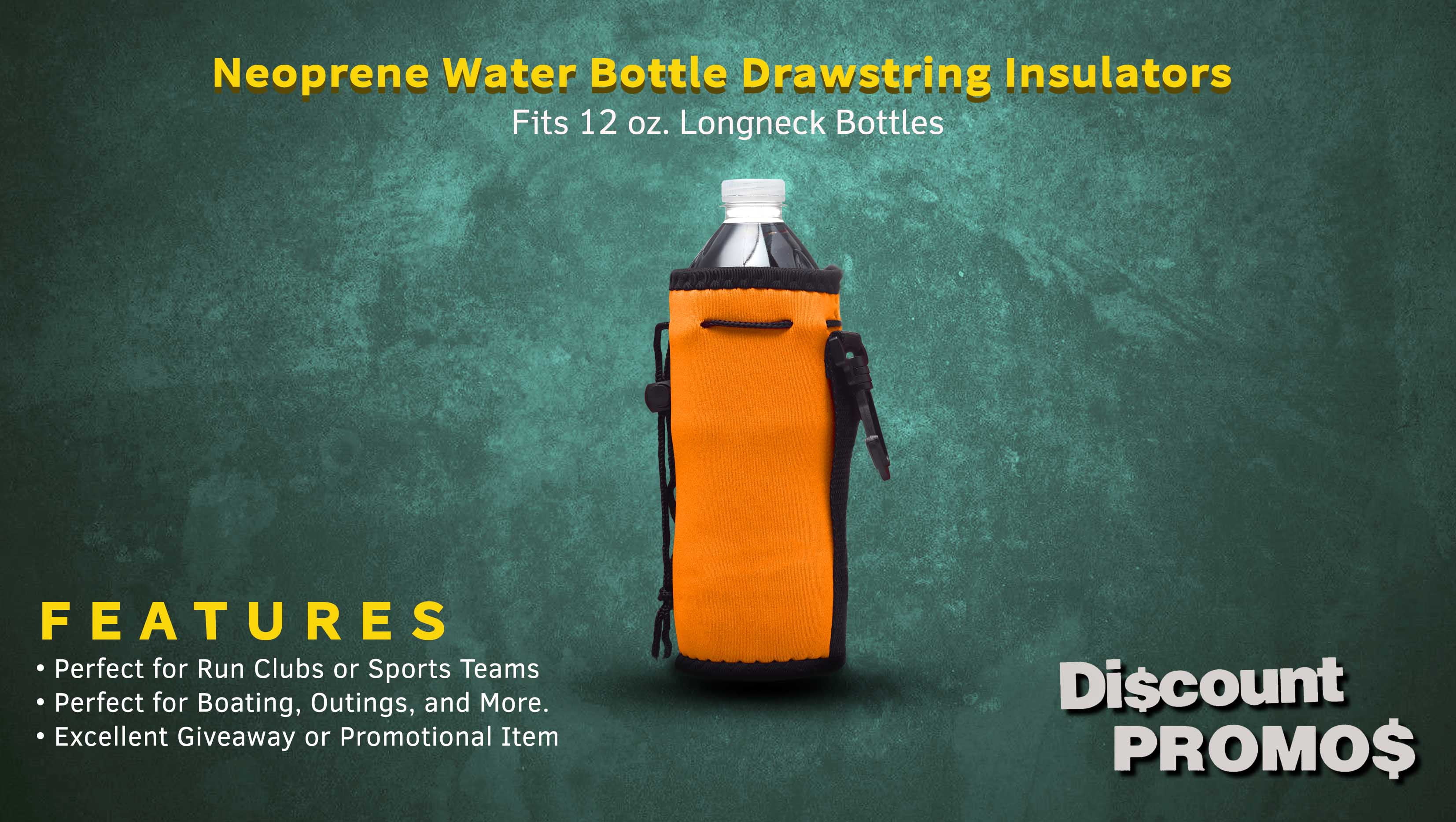 10 Neoprene Water Bottle Drawstring Insulators Pack - 12 oz. Longneck, Hook - Neon Orange