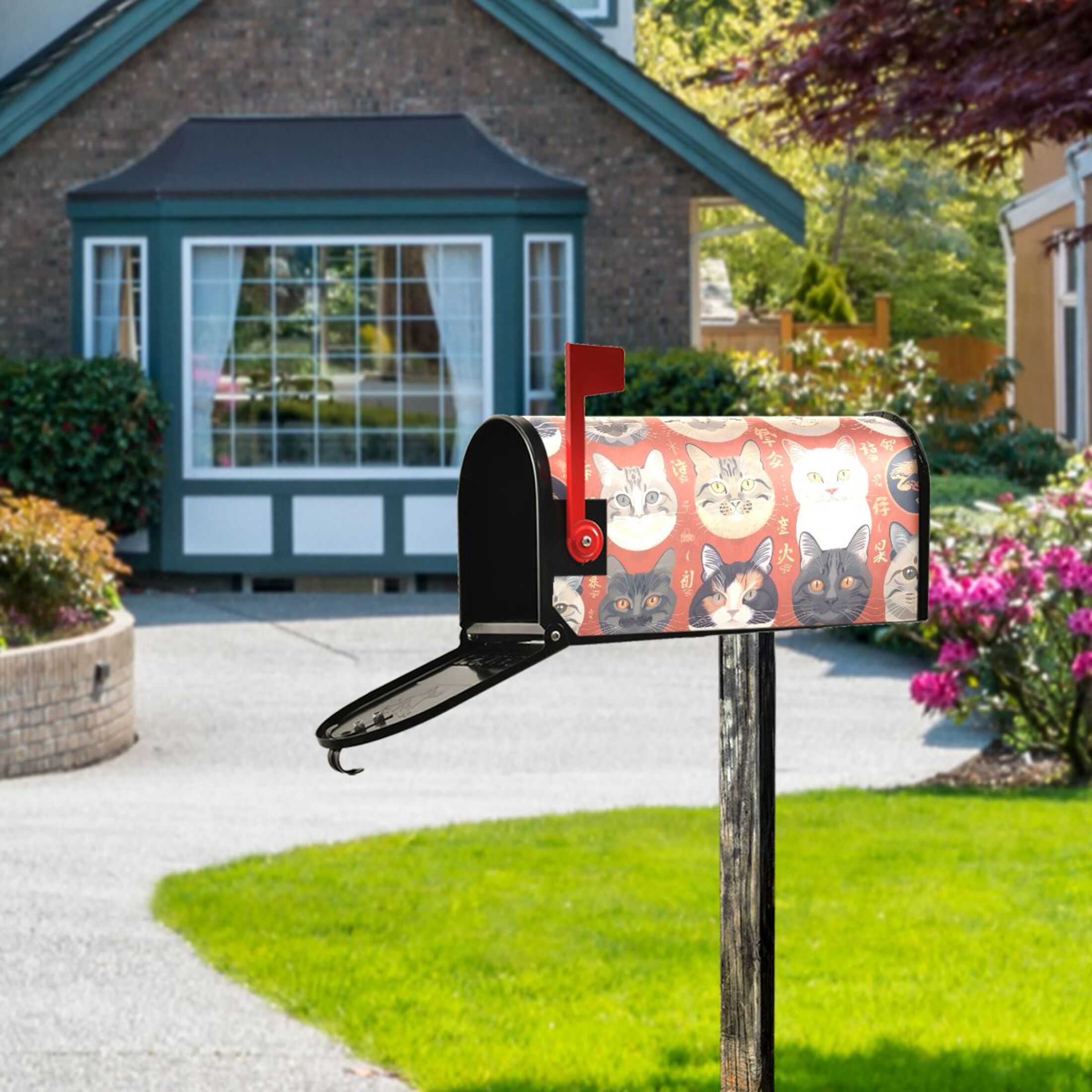 Cats Face Magnetic Mailbox Covers 25.5" X 21" Post Letter Box Wraps Waterproof Garden Yard Outdoor Decoration