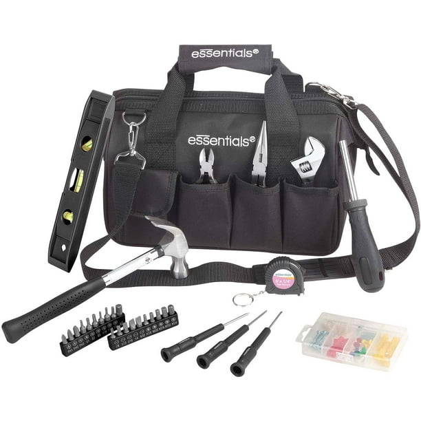 Essentials 32-Piece Essential Tool Kit with Black Tool Bag for Everyday