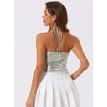 thumbnail image 3 of DARING DIVA Women's Metallic Halter Neck Clubwear Cami Top L Silver, 3 of 6