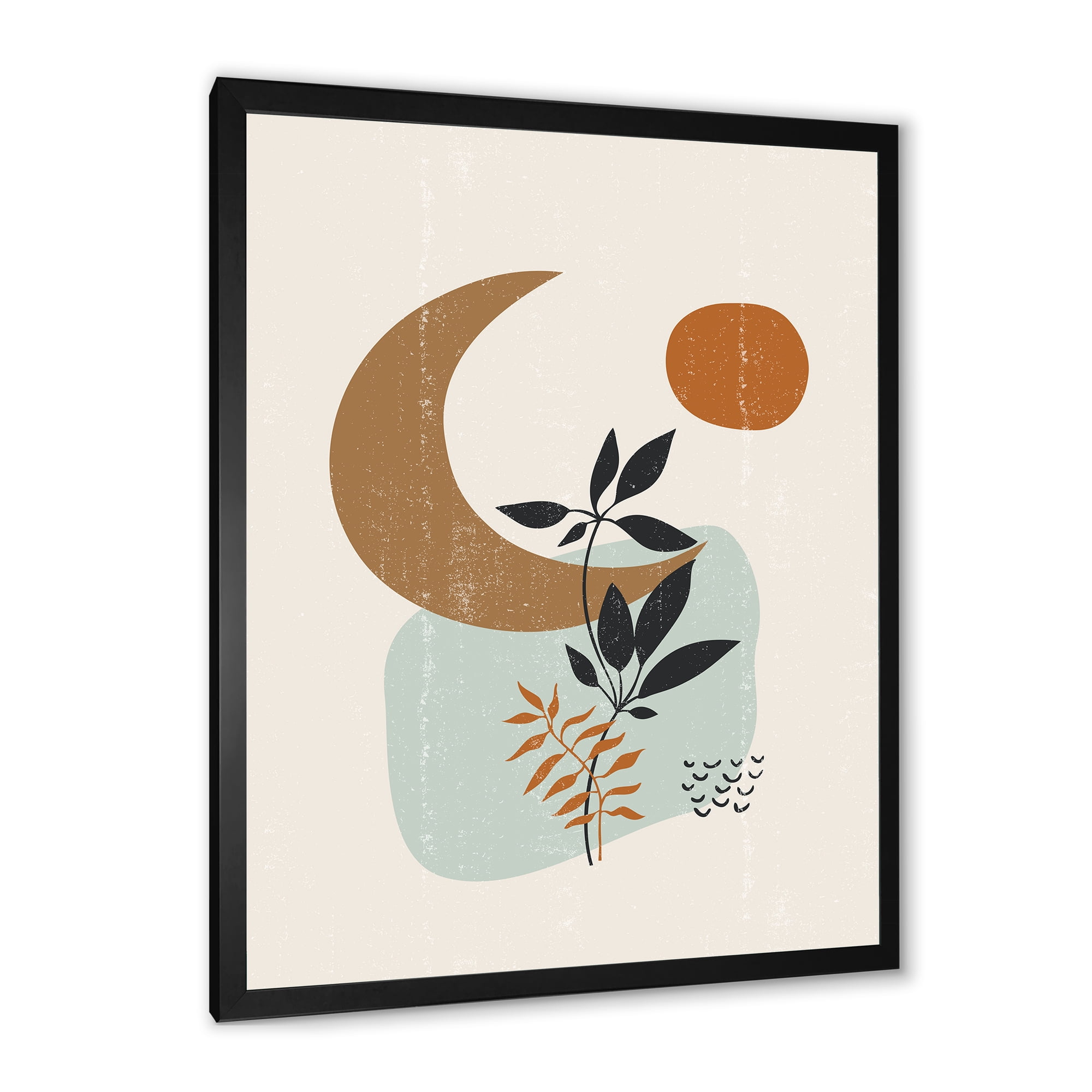 Designart 'Abstract Moon and Sun With Minimal Plants' Modern Framed Art Print